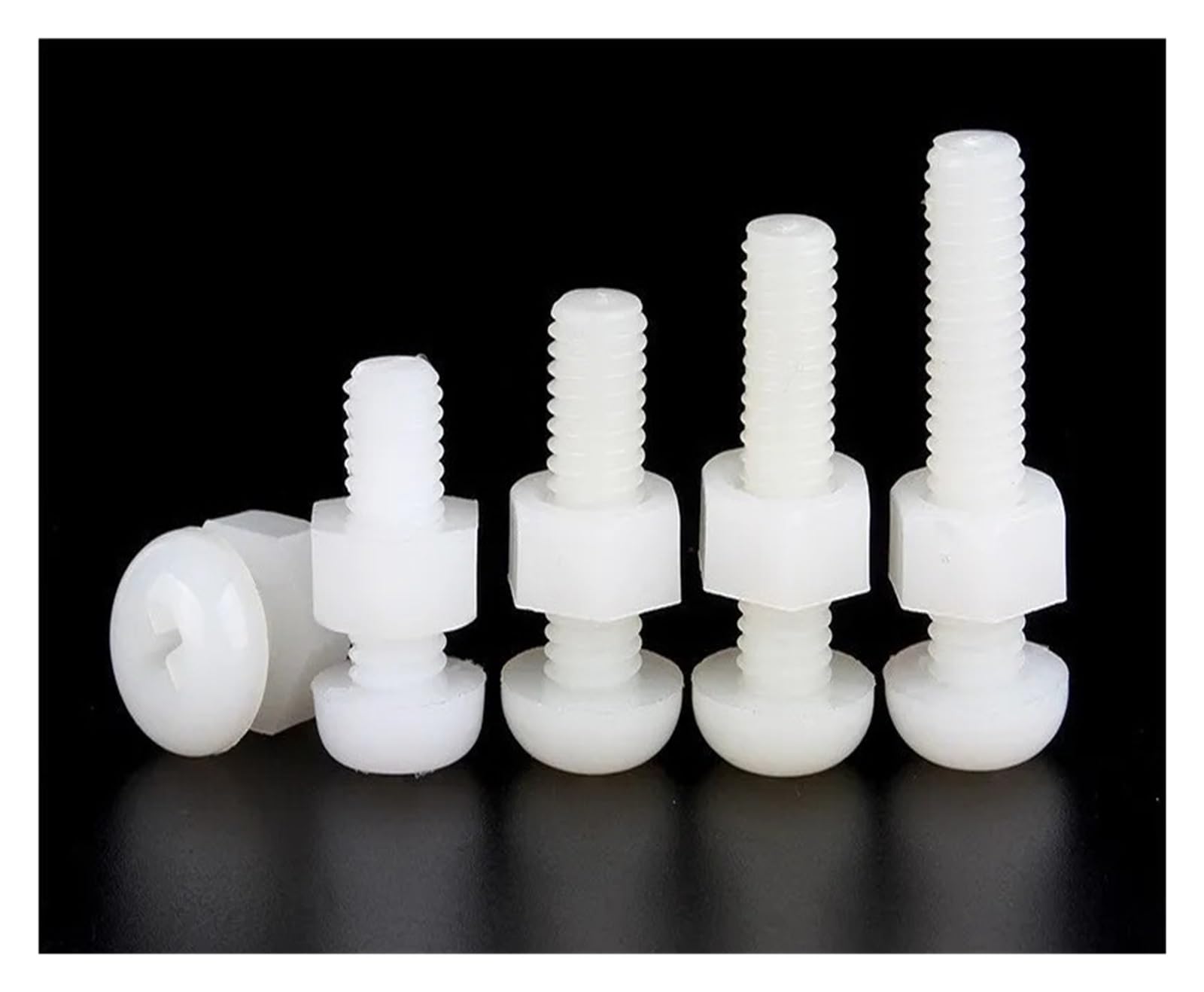 100 Set Combinazione Vite+Dado in Nylon Bianco Testa Tonda Croce Plastica Isolata Croce Bullone Tondo M2 M2.5 M3 M5 M6(M6x30)