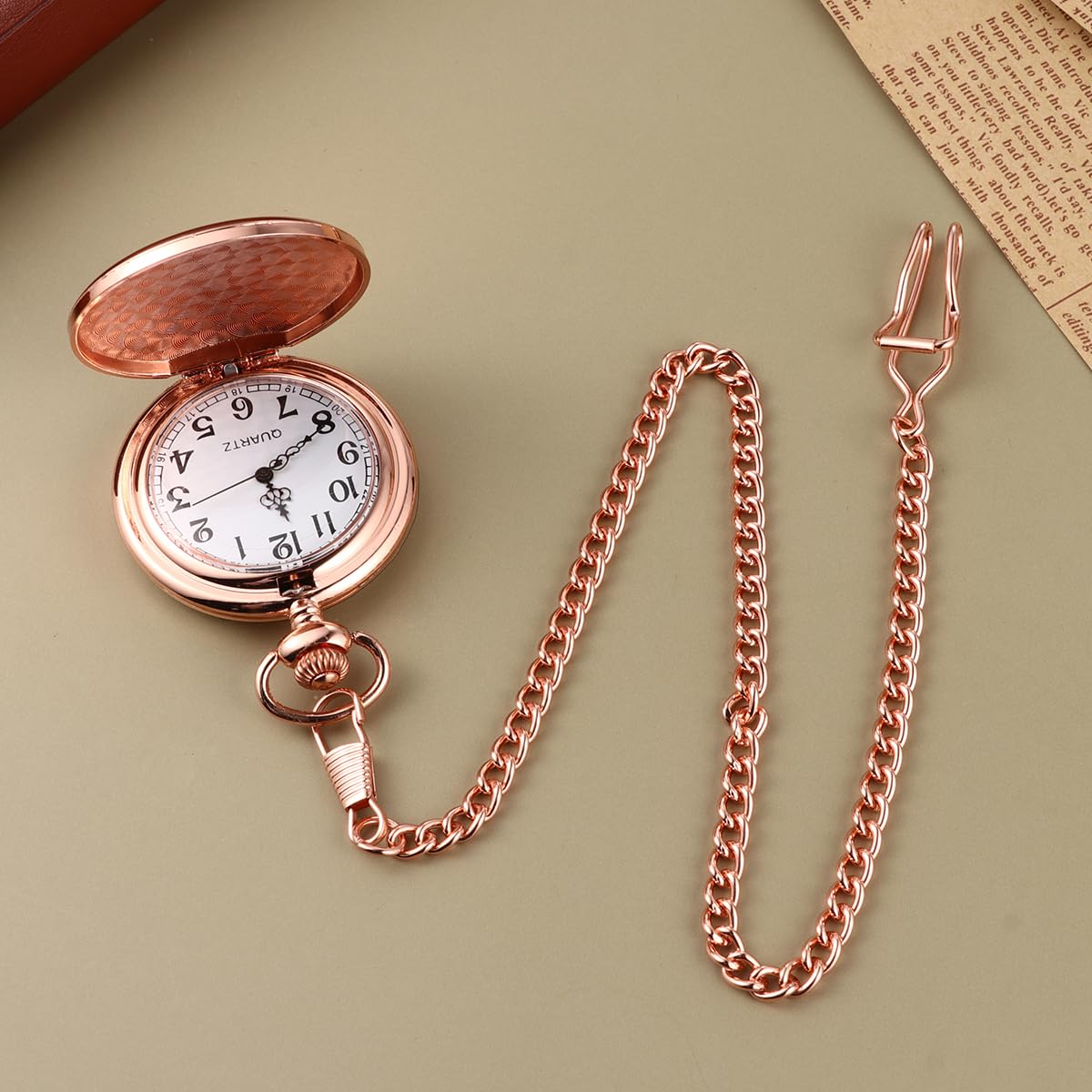 VILLCASE 1PC Retro Doppelseitige Glatte Taschenuhr Alloy Classic Delicate Quartz Pocket Watch ( Roségold )