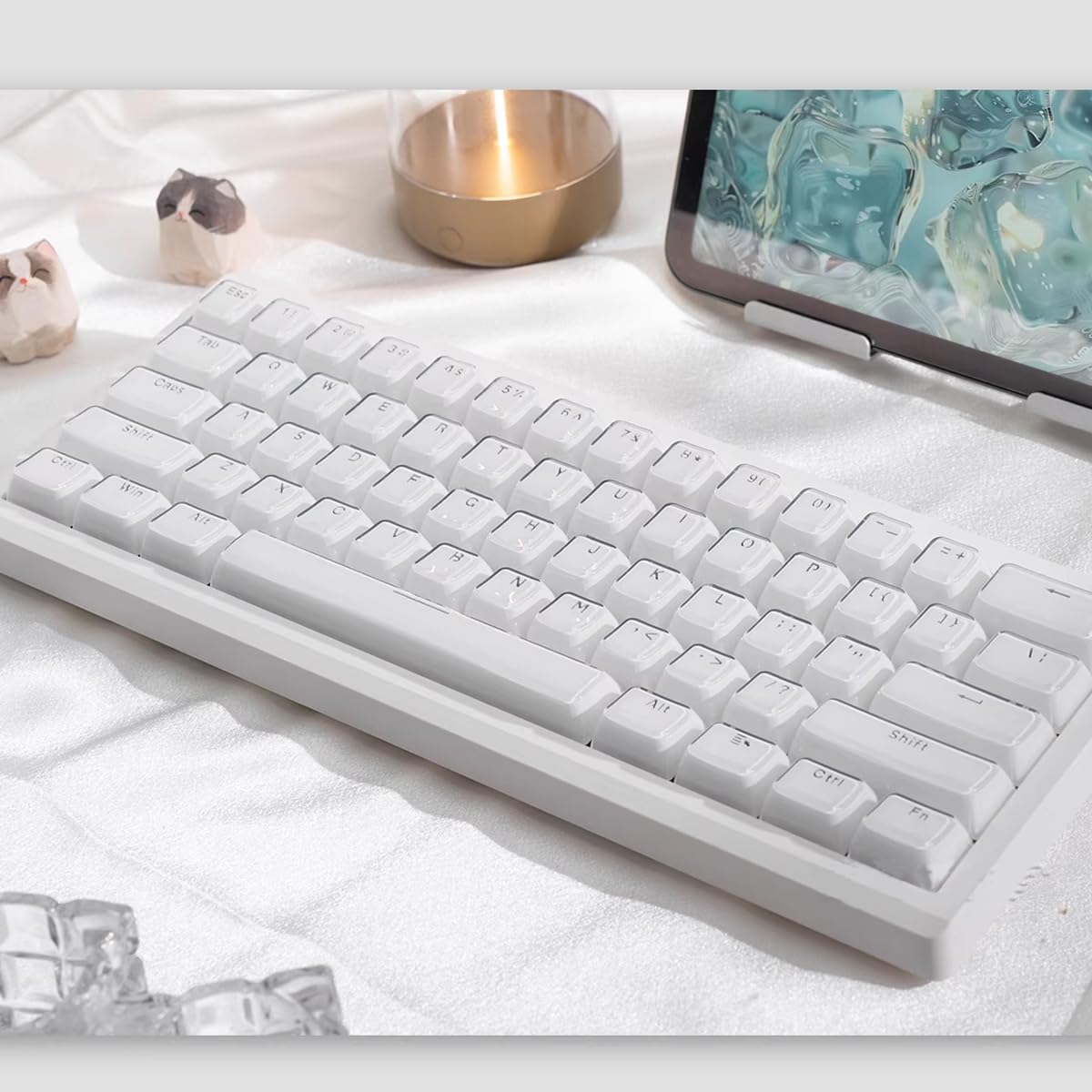 135Keys White Crystal Jelly Translucent MDA Profile Keycap, Custom Shine Through Keyboards Keycaps for 60%65%75%80%95%100% Cherry Gateron MX Switches Mécaniques
