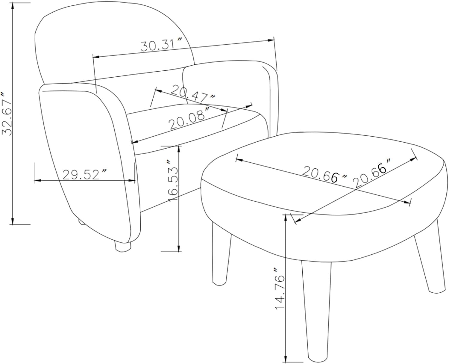 Barrel Chair Set, Modern Accent Chair with Ottoman, Fabric Comfy Lounge Reading Sofa Armchair for Living Room, for Bedroom, Corner, Office