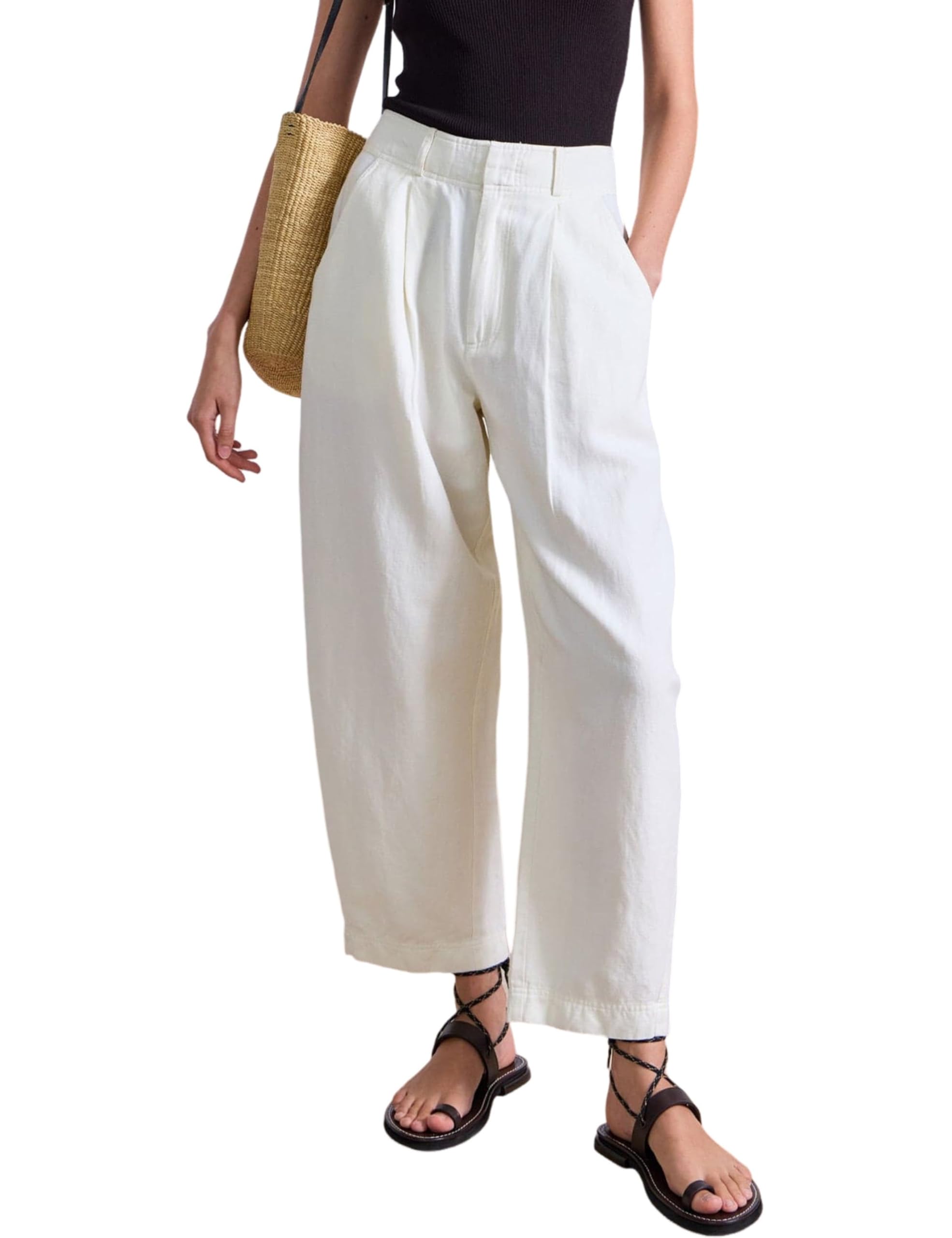 Hooever Women Casual Button Down Pants High Waist Business Work Straight Trousers with Pockets