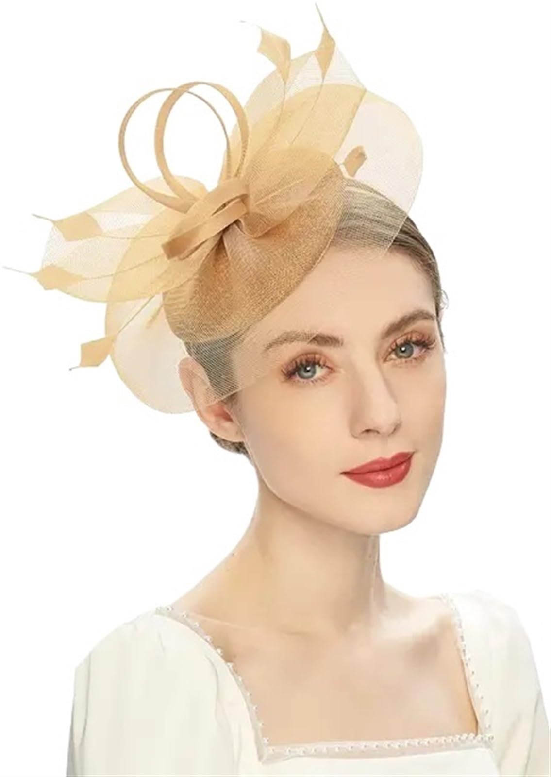 UALXPAO Wedding Hats Women's Fascinator Hat With Feather Mesh Tea Party Hats for Tea Party,Weddings(Color3)