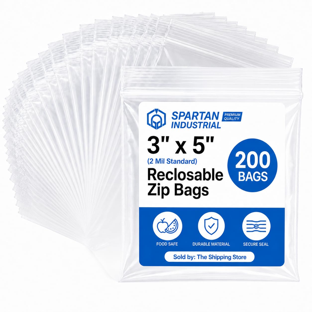 Spartan Industrial - 7,6 cm x 12,7 cm (200 sztuk) 2 mil, przezroczyste, zamykane, plastikowe torby z zamkiem błyskawicznym z zamykanym zamkiem błyskawicznym