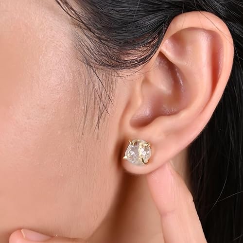 Miniatura 4 de Gempires Natural Raw Rainbow Moonstone Prong Setting Stud Earrings, 8-10 mm Crystals Earring, June Birthstone, Handmade Jewelry, Gift for Her