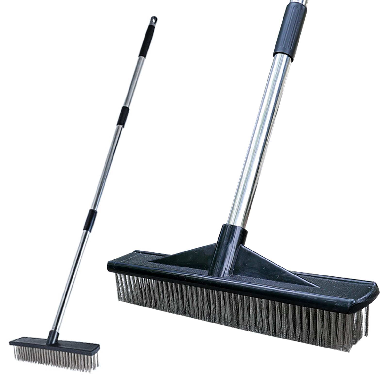 Heavy Duty Steel Wire Long Handle Broom (57IN),Stiff Bristle Broom for Removing Weeds,Concrete Brush for Rough Surface Dirt, Outdoor Push Broom for Courtyards, Decks,Swimming pools, Garages, Terraces.