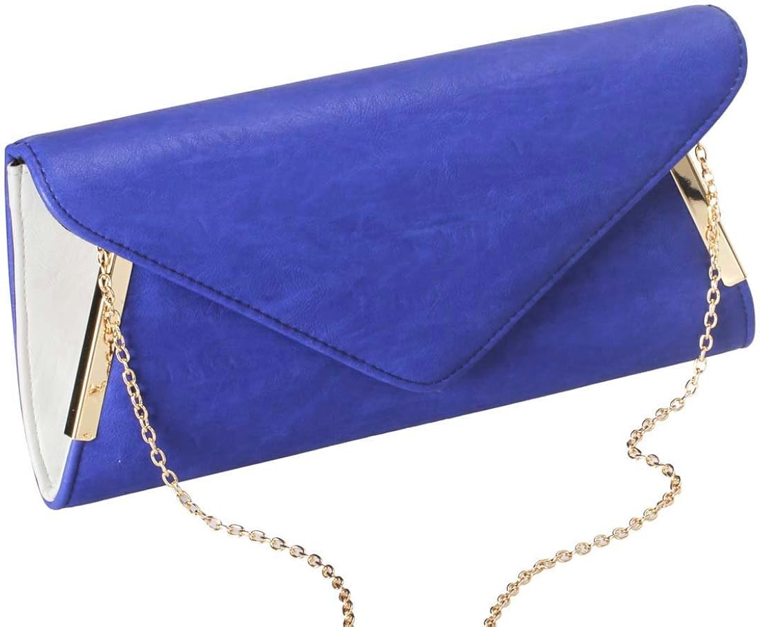 b.m.c BMC Womens PU Leather White Accent Envelope Clutch w/Detachable Shoulder Chain