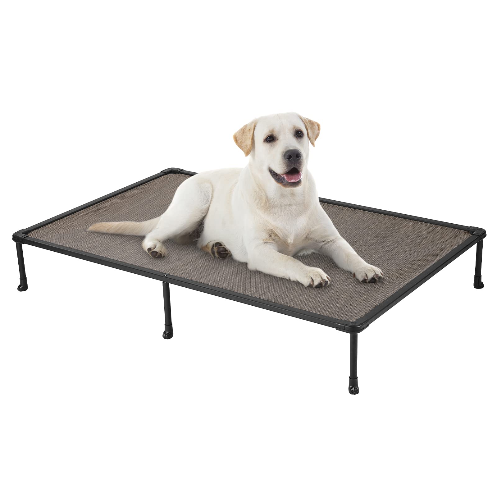 Veehoo Chewproof Elevated Dog Bed - Cooling Raised Pet Cot, Breathable Mesh, Washable & Non-Slip for Large Dogs, Indoor/Outdoor, Brown Mat and Black Frame, 59x37inches (Model CWC2203A03)