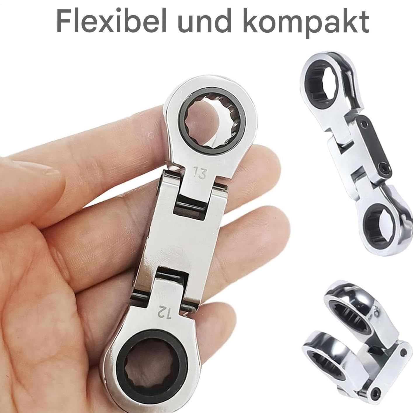 Zestaw Grzechotek Składany 180 stopni chowany klucz kieszonkowy 19 mm | 5 sztuk dwukierunkowych grzechotek z giętką główką Narzędzie dla elektryka, do budownictwa, motoryzacji, domu i ciasnych