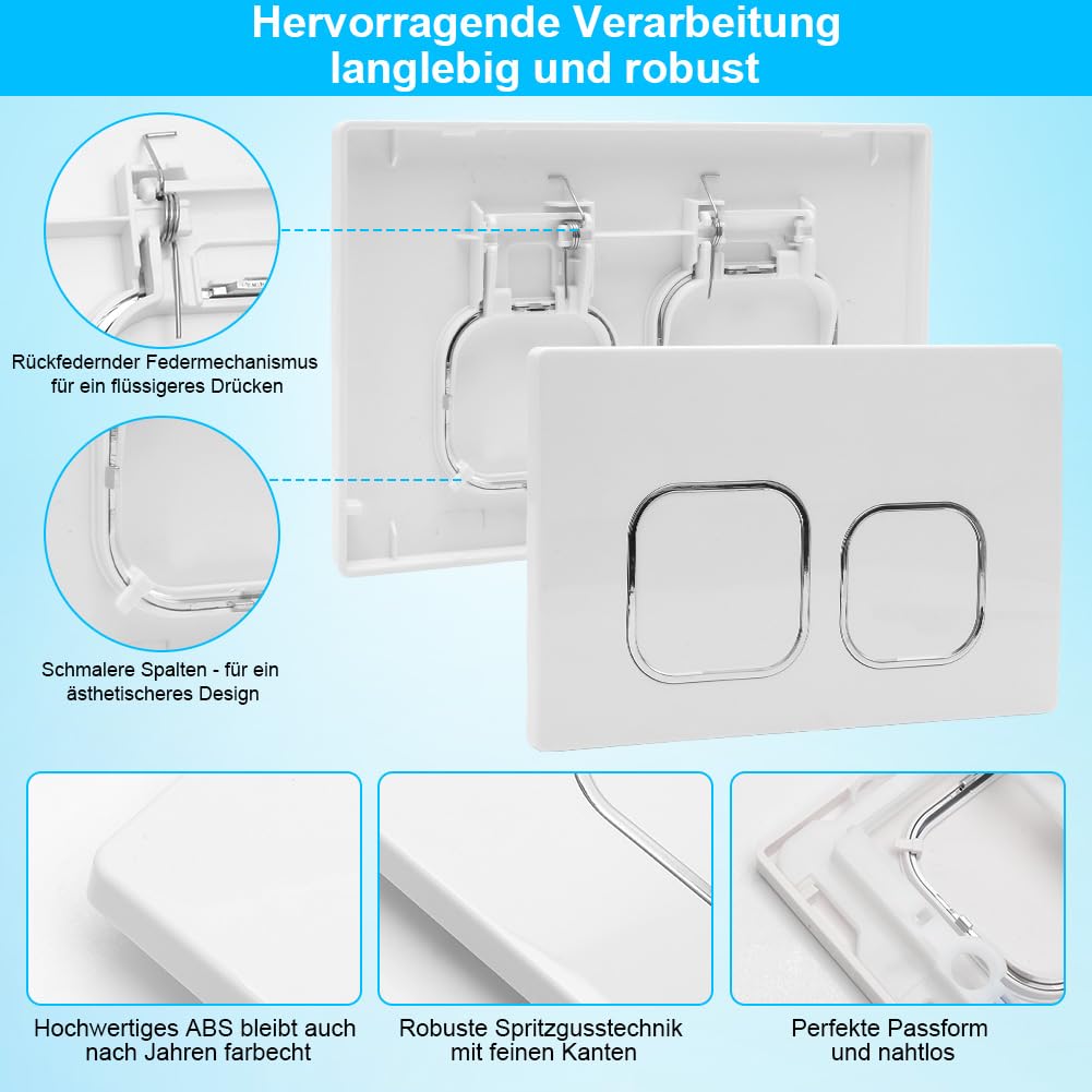 Przycisk WC, kompatybilny z Geberit Sigma, serie UP300 i UP320, podwójne spłukiwanie 243 × 162 mm, w zestawie z uchwytem spłuczki i ramą montażową (Biały)