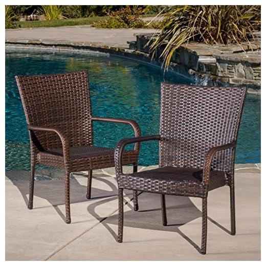 Christopher Knight Home CKH Outdoor Wicker Stackable Club Chairs, 2 Count Set, Multibrown (Pack of 1)