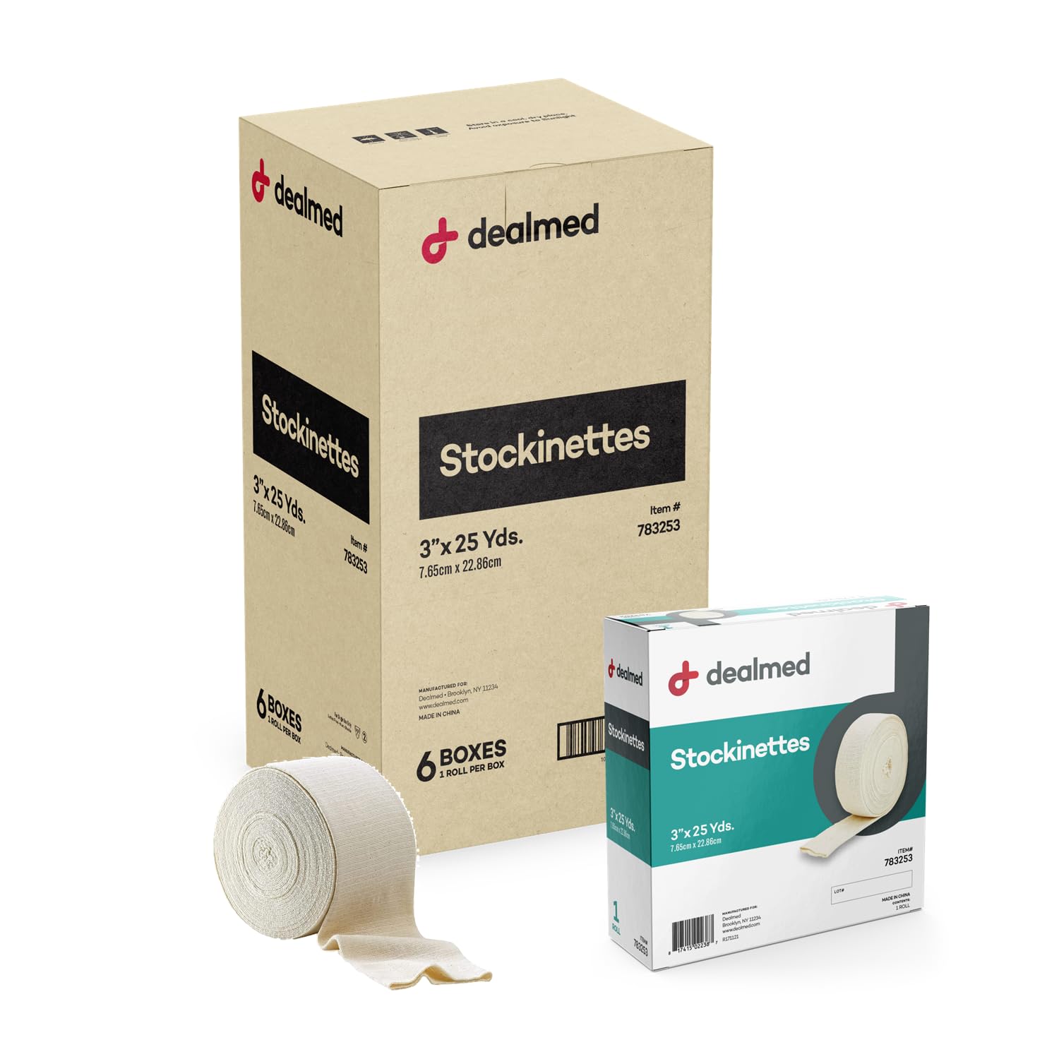 Dealmed Cotton Stockinette Tubular Bandage - 3 in x 25 yd, 6 Rolls