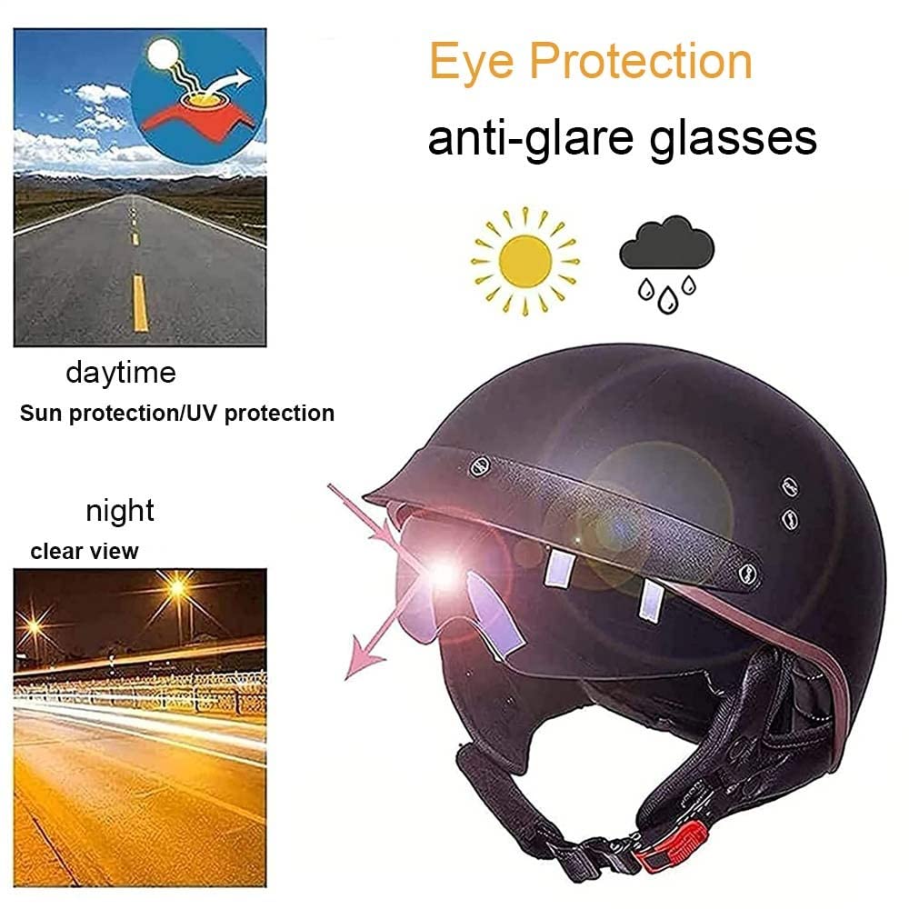 Kask półskorupowy motocyklowy w stylu retro, typu jet z osłoną przeciwsłoneczną, dla dorosłych mężczyzn i kobiet, motorower typu cruiser, ATV, M~XXL