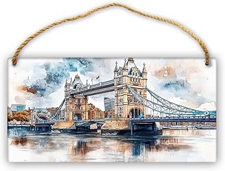 London Bridge Wooden Hanging Board Plaque,Indoor Bathroom,Art Club,Man cave Wall Painting Wood Plank Signs,Enchanting scenery London Bridge Vintage Wood Poster,for scenery Lovers 6x12 inch