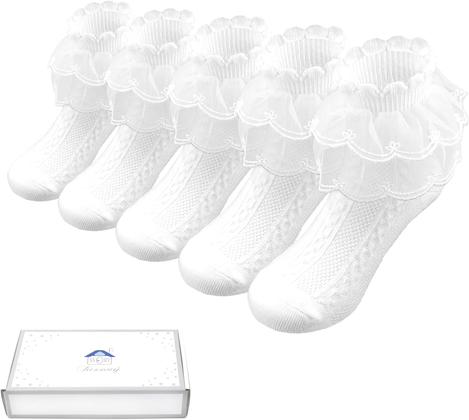 Fassory5 Pairs Girls Frilly Socks, Princess Lace Top Cotton Socks, School Ankle Socks for Girls