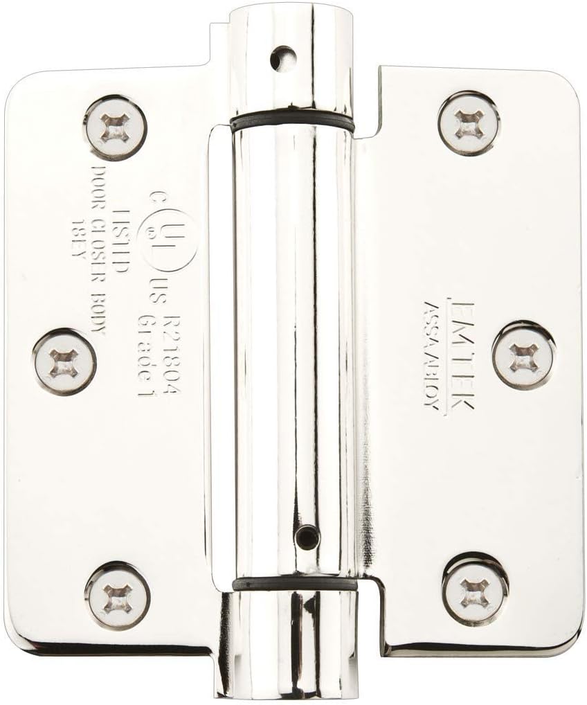 Emtek 95033 3.5" x 3.5" Spring Mortise Hinge with 5/8" Radius Corners - Pair, Polished Nickel