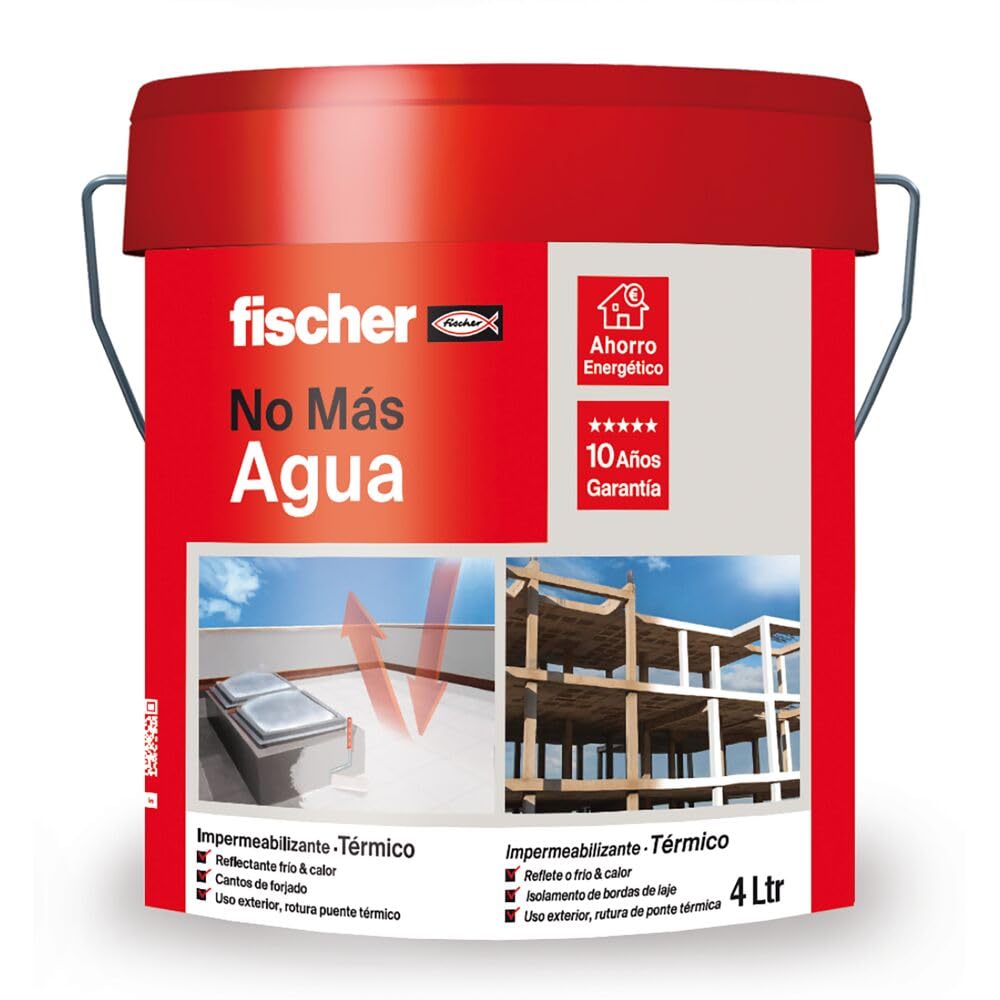 fischer - Pintura Impermeabilizante térmico | Aislamiento Térmico y Acústico | Resistente al Agua y Rayos UV | Ideal para Terrazas, Techos y Fachadas | 4L (Cubo 5kg) | Blanco