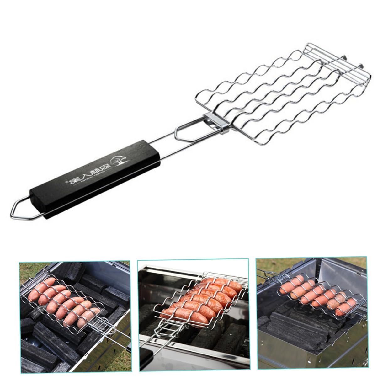 Kosz do grillowania z siatką, Siatka do grilla BBQ z siatką na kiełbaski do biwakowania na świeżym powietrzu, wielokolorowa