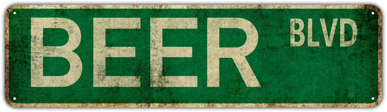 peiyeety Beer BLVD Street Sign Slim Tin Sign Room Bar Garage Man Cave Restaurant Shop Office Home Novelty Wall Art For Home Bathroom Restaurants Kitchen Garden Cave Garage Office Bar Cafe 4×16 INCH