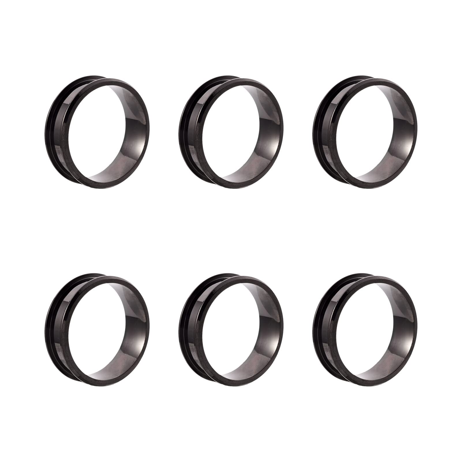 PandaHall 6pcs Stainless Steel Inlay Ring Core Blanks Black 17mm-22mm Round Grooved Finger Ring Blanks for Jewelry Making