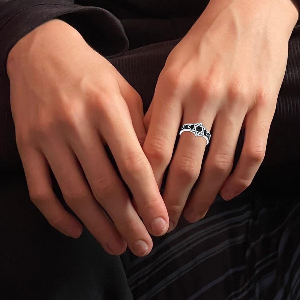 Mens Star of David Ring with Hebrew Size 9/10/11 in 925 Sterling Silver Jewish Star Rings Jewelry Gifts