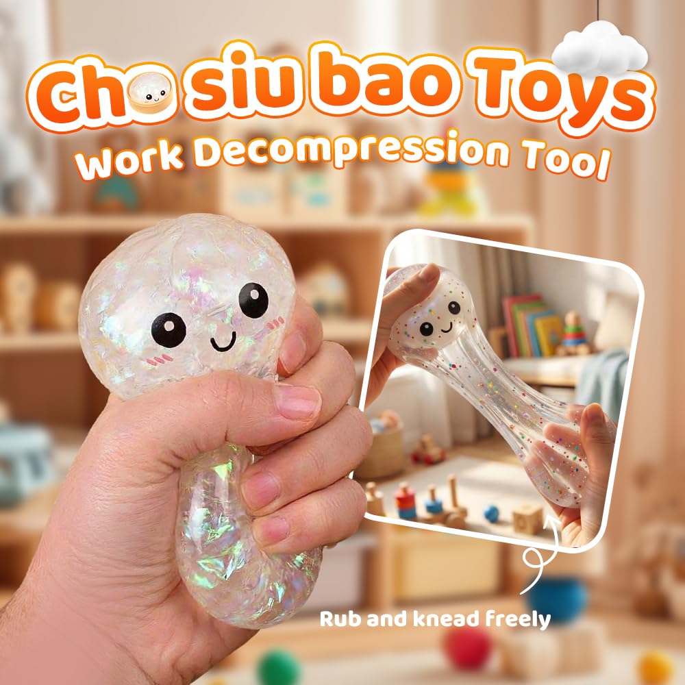2026 New Shimmering Dumpling Squishies, Dumpling Squishy, Colorful Dumplings Stress Balls Fidget Sensory, Squeeze Dough Ball Stress Relief Hand with Food Steamer Stretchy Desk (4PCS) — view 6