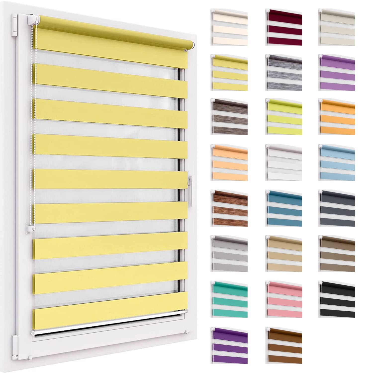 Doppelrollo ohne Bohren, 90x220cm Stoffgröße, Duo Rollo Klemmfix, Easyfix, lichtdurchlässig und verdunkelnd, Day&Night, Klemmrollo Sonnenschutzrollo Fensterrollo für Fenster & Türen
