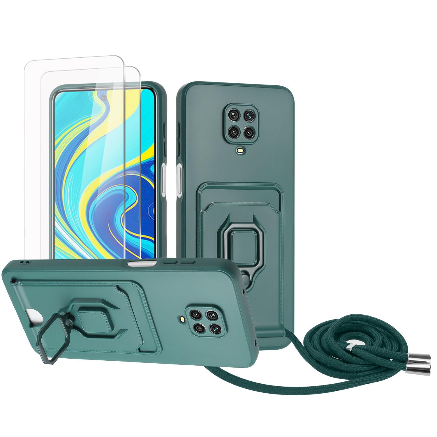Zallagre Funda con Cuerda Compatible con Redmi Note 13 Pro 5G,[2 Packs Cristal Templado],Ranura para Tarjetas,Cubierta de Cámara Deslizante Proteger,360 Anillo Soporte-Morado — view 99