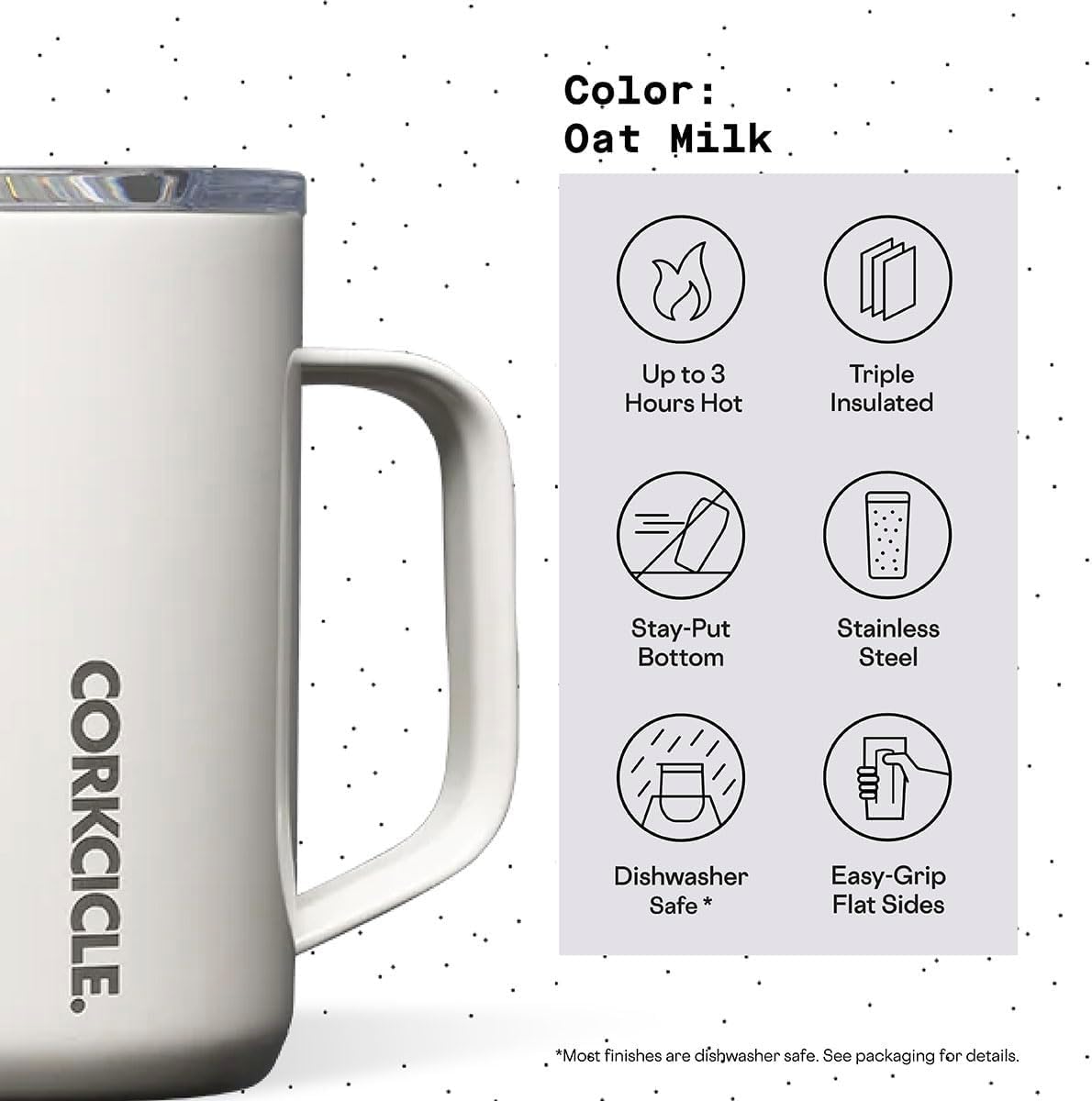 Corkcicle Classic Coffee Mug - Triple Insulated Stainless Steel for Travel - Shatter-Proof Lid - Keeps Drink Hot Over 3 Hours - Holiday Mug Gift - Great for Gifting Warmth - 16 oz - Oat Milk - Image 4