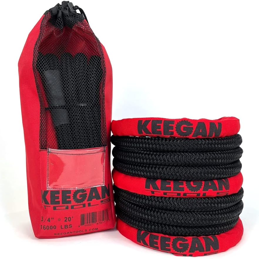 3/4" x 20' Kinetic Recovery Rope 16000lbs Breaking Strength Stretches Up to 30% in Length for Snowmobile, Off Road Rope for Jeep, Truck, Car, ATV, UTV, Tractor, Tow Strap, Recovery Strap