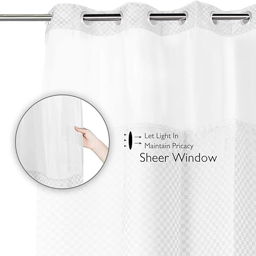 Miniatura 5 de Lagute Cortina de ducha SnapHook con forro a presión y ventana superior transparente, no necesita gancho, grado de hotel, lavable a máquina, 71