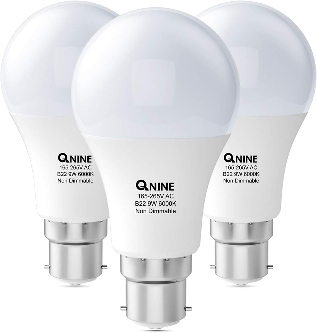 QNINE Cool White Light Bulbs, 𝟗𝐖 (𝟔𝟎𝐖 Equivalent), 806lm, 𝟔𝟎𝟎𝟎𝐊