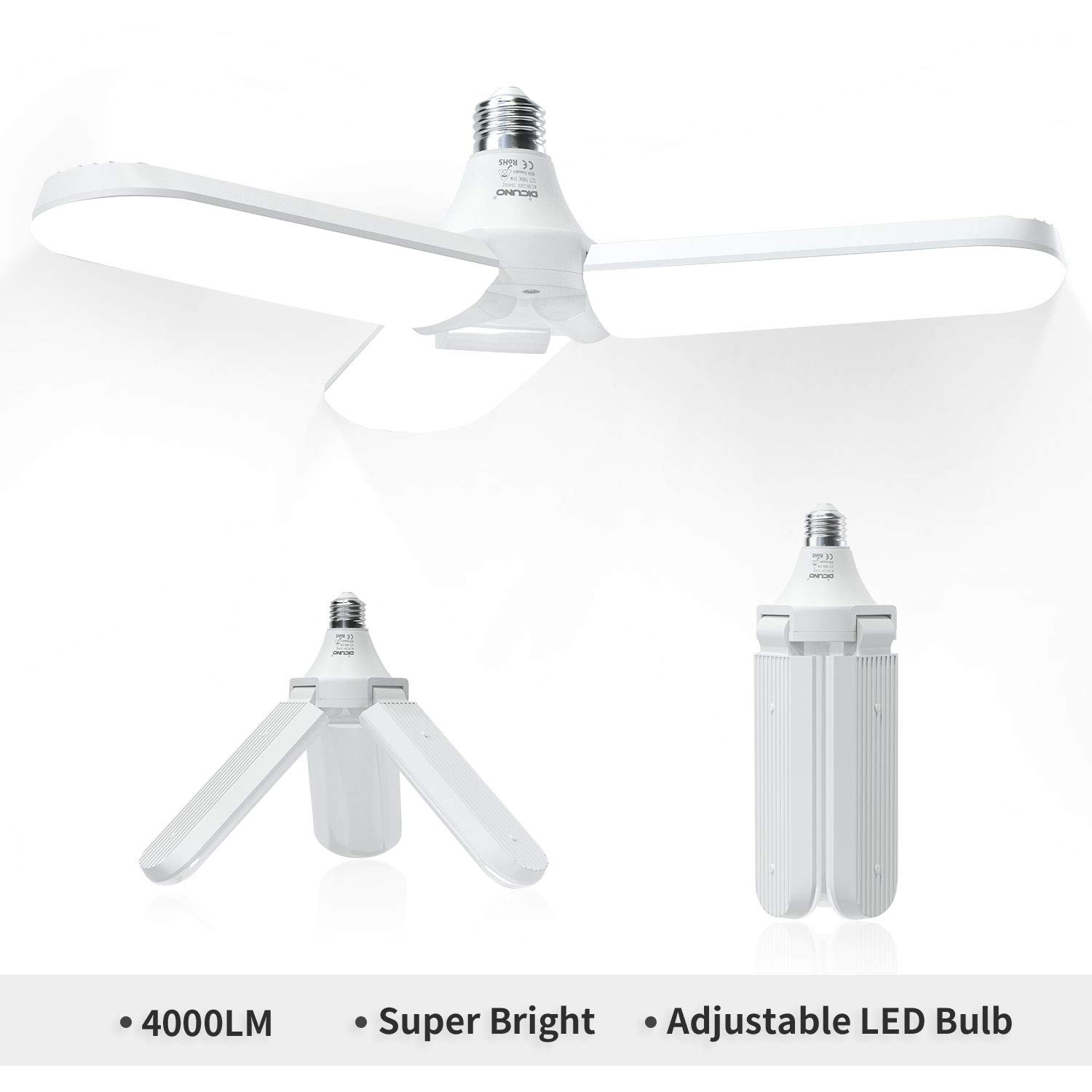 DiCUNO LED Garage Light 40W, Deformable LED Ceiling Light E26 Daylight White 5000k, Super Bright 4000LM Working Light for Garage, Warehouse, Workbench, Workshop, Basement