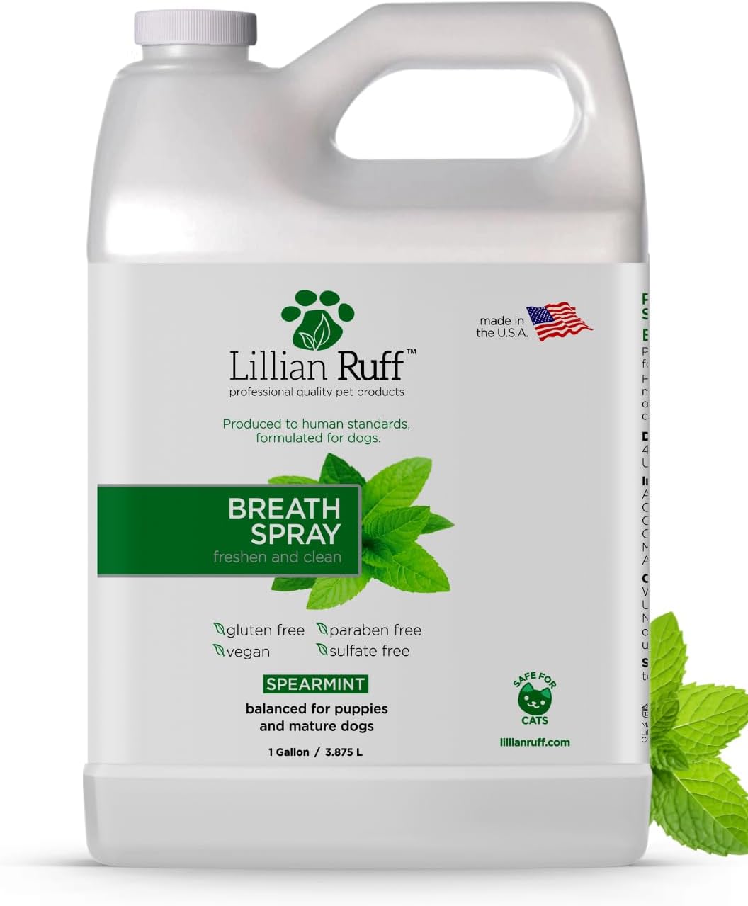 Lillian Ruff Breath Freshener Dental Care Spray - Dog Oral Health Teeth Cleaning Formula Targets Bad Dog Breath, Plaque & Tartar Build-Up, Supports Oral Care, Gum Health & Immune System (Gallon)