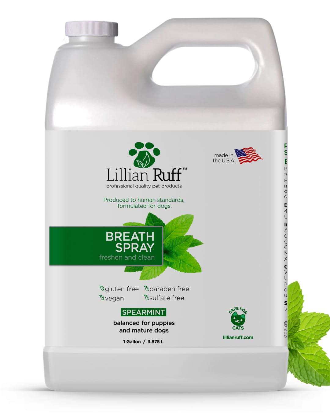 Lillian Ruff Breath Freshener Dental Care Spray - Dog Oral Health Teeth Cleaning Formula Targets Bad Dog Breath, Plaque & Tartar Build-Up, Supports