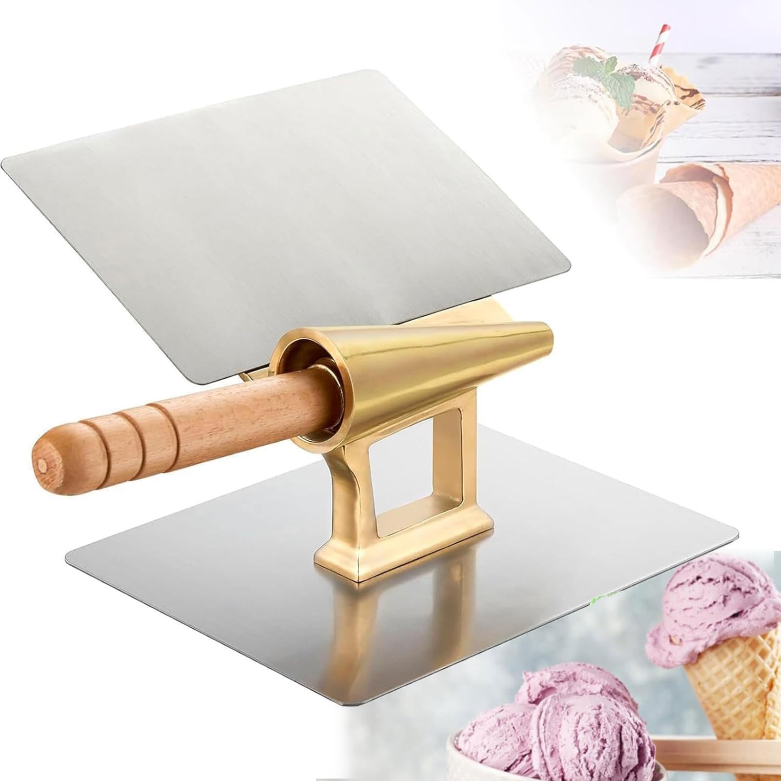 MObyat Commercial Waffle Cone Maker, Pure Copper Nonstick Waffle Cone Molds With Non-slip Handle, 143mm Height & 41mm Bottom, For Ice Cream Cone Snap Cookie Pizza