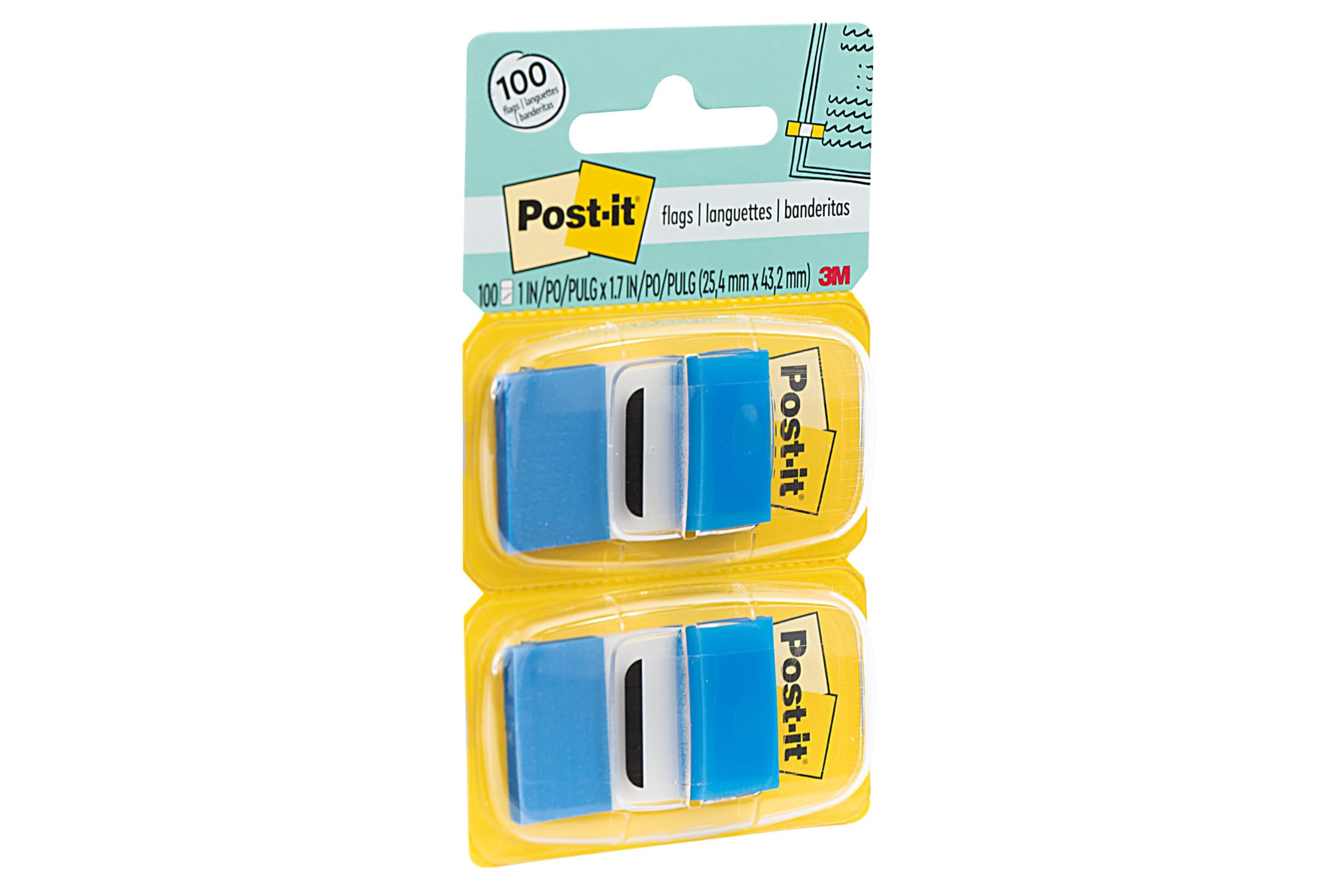 Post-it 680-BE12 Flags Vorteilspack, 50 Stück, 12 Spender/Packung, 2,5 cm breit, Blau