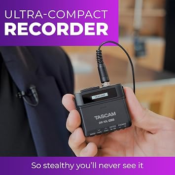 TASCAM DR-10L Pro Field Recorder with Lavalier Microphone and 32-bit Float Recording for Audio for Video Supports 512GB microSDXC and LTC Jam Sync for Seamless Timecode Synchronization