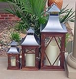 Pebble Lane Living 3pc Set of Indoor or Outdoor Extra Large Candle Lanterns -Wood