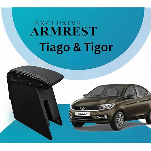 Pabla Enterprises Wooden Car Console/Armrest for Front Seats with Storage Compartment for TATA Old TIAGO/TIGOR 2017 to 2023 All Models (Full Black)