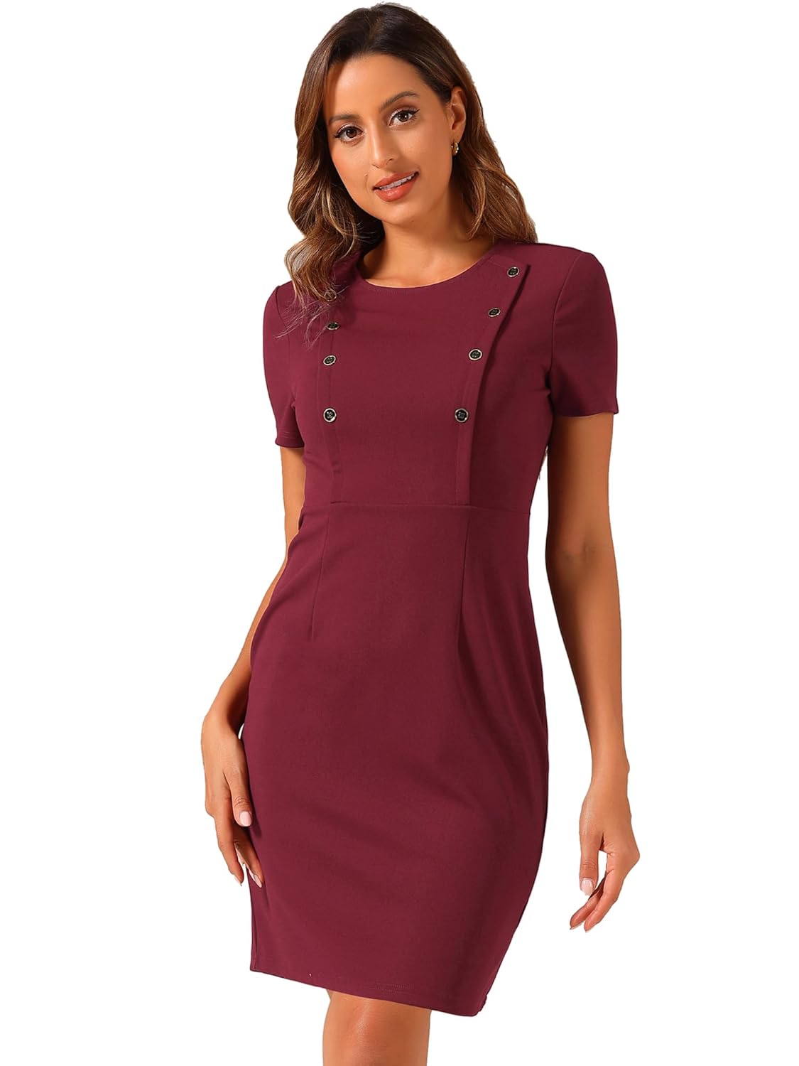 Allegra K Short Sleeve Sheath Dress for Womens Business Casual Bodycon Pencil Dress