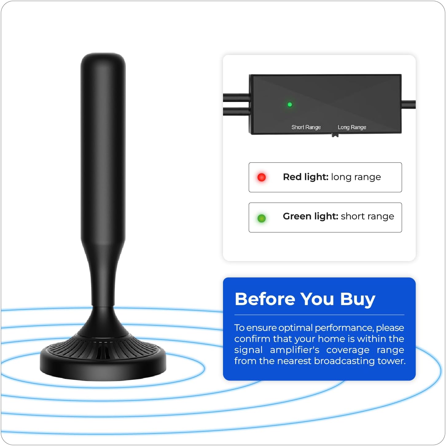 Key4less Indoor TV Antenna for Smart TV - Digital HDTV Antenna with Magnetic Base, Amplified Signal Booster, 360° Long Range Reception for Local Channels, Supports 4K 1080p VHF UHF