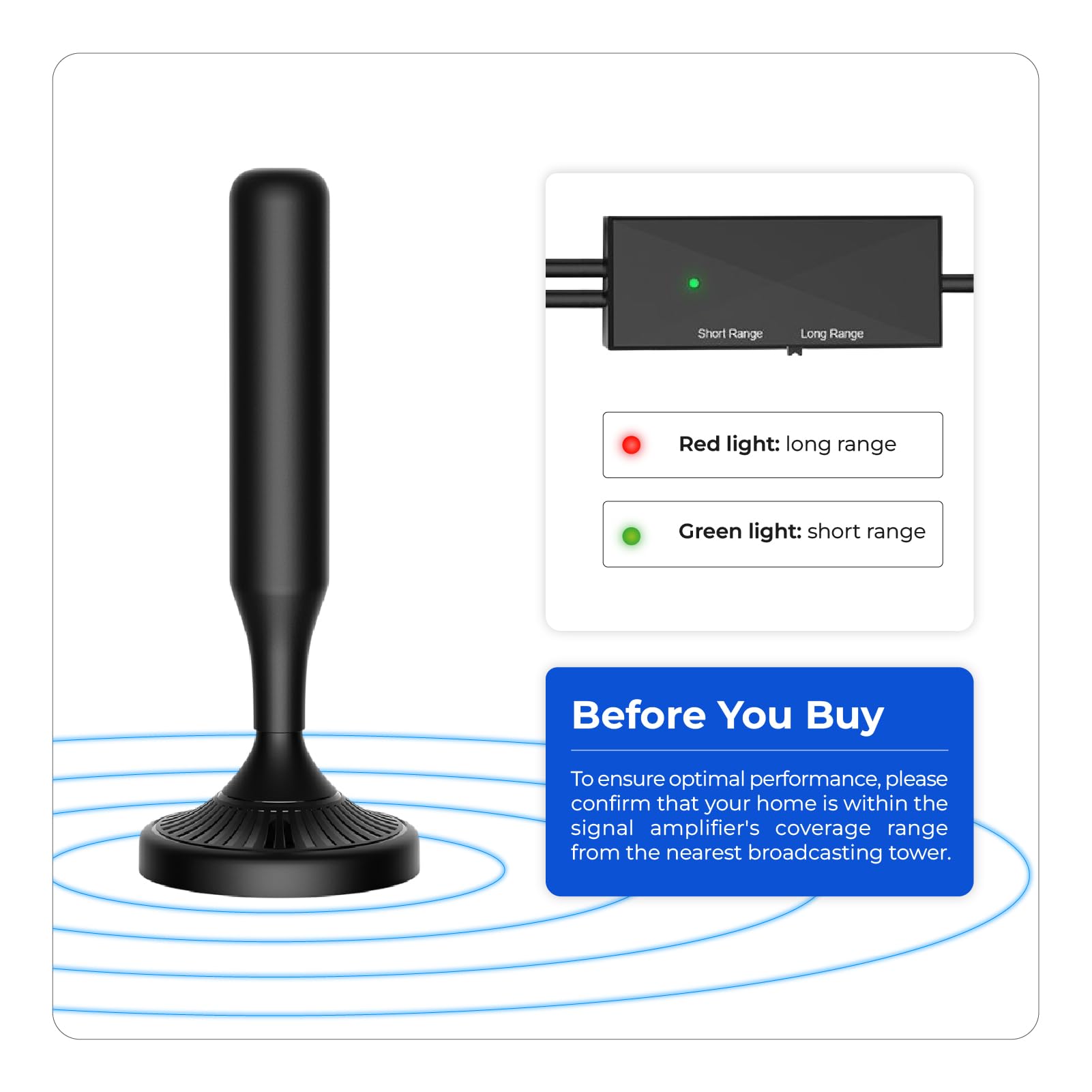 Key4less Antenne TV d'intérieur pour Smart TV - Antenne HDTV numérique avec base magnétique, amplificateur de signal amplifié, réception longue portée à 360° pour les chaînes locales, prend en charge