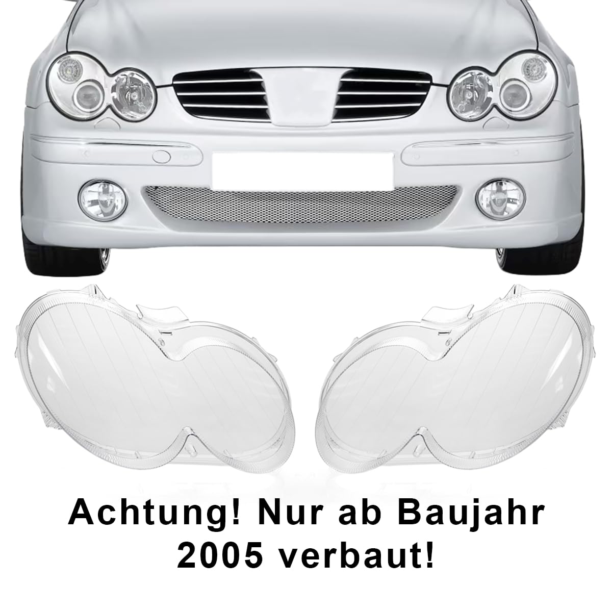 LST Scheinwerferglas Streuscheibe Hauptscheinwerfer Linsenscheibe Frontlicht Abdeckung Glas links transparent kompatibel mit Mercedes-Benz CLK Cabrio Coupe C209 A209 2005-2010