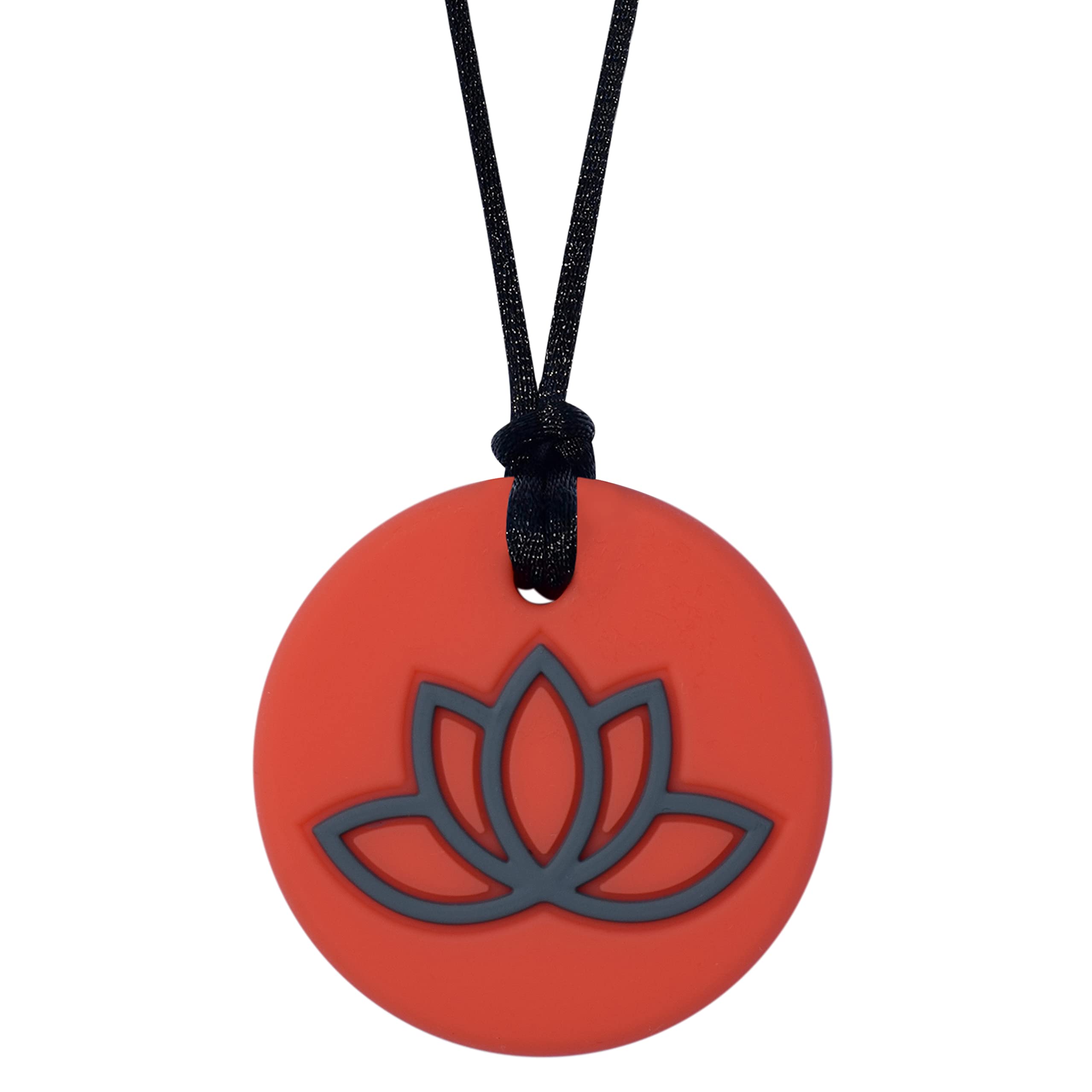 Munchables Lotus Sensory Chewy Silicone Necklace for Adults or Kids Autism, ADHD, Oral Motor Therapy (Coral Orange)