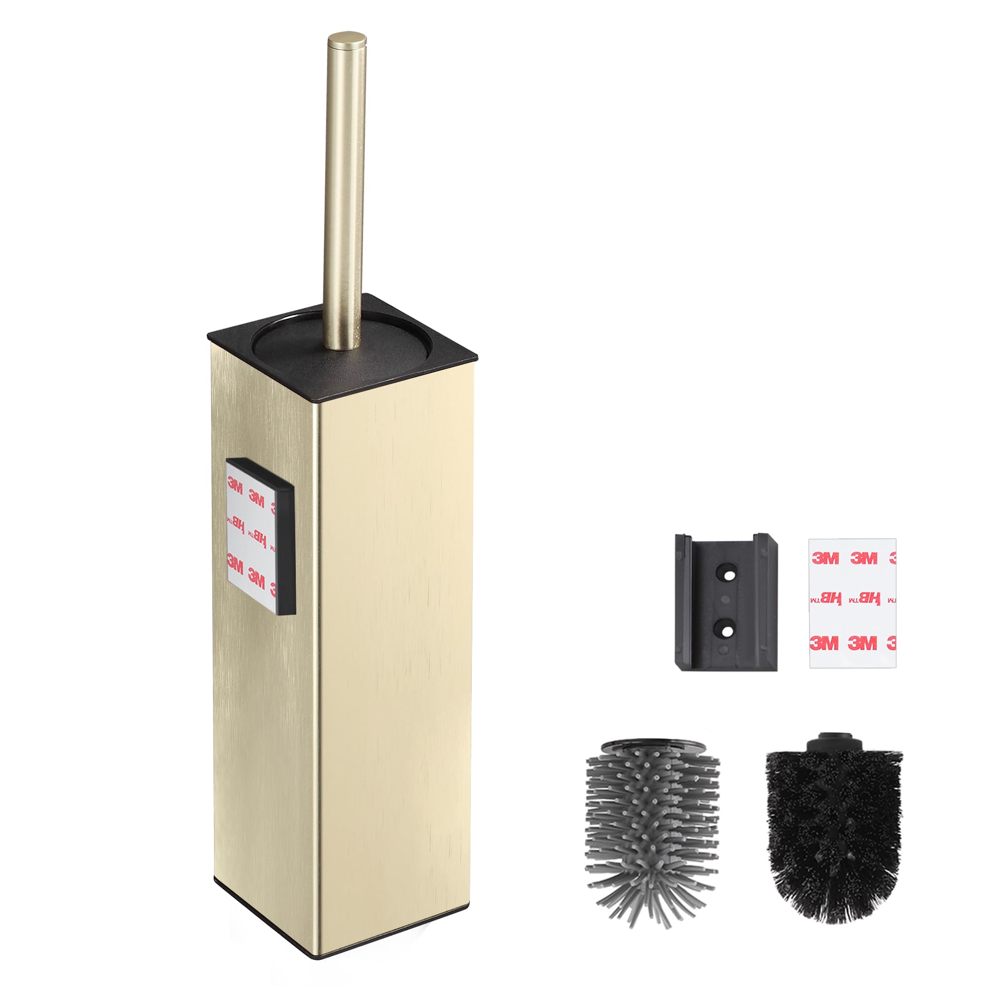 Brosse WC silicone dorée rectangulaire BVL avec support mural sans perçage
