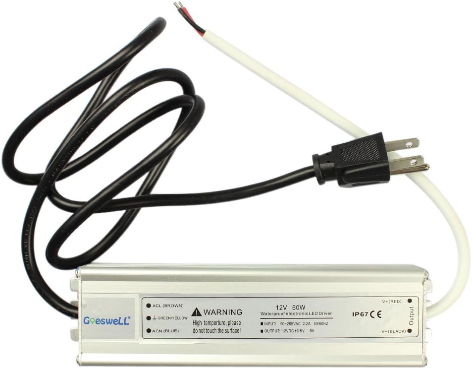 SZMiNiLED AC110-240V LED Driver Power Supply Transformer DC12V 60W with 1M Cable US Plug for LED Strip Lighting