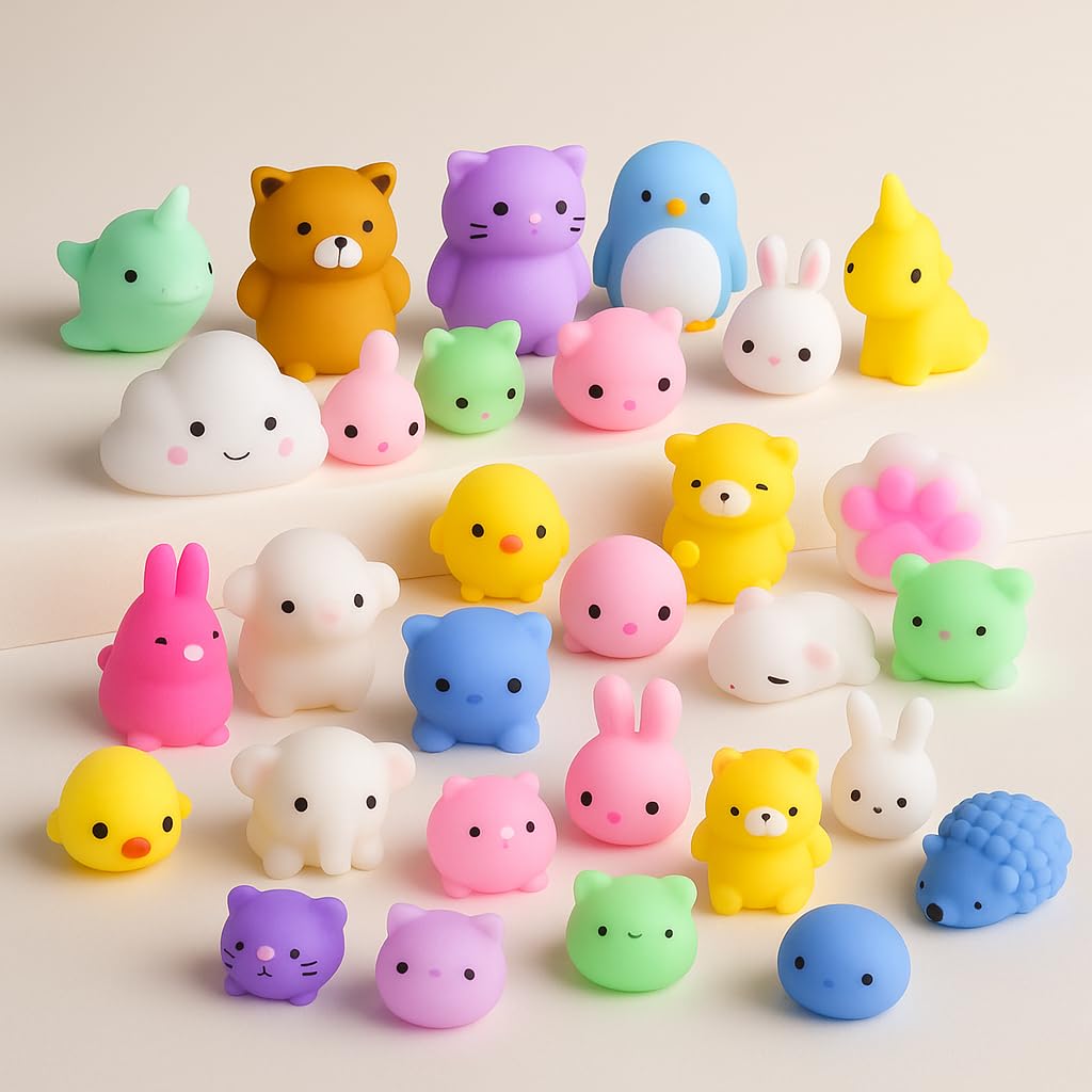 LABEAUTE Kawaii Mochi Squishy Toys - Mini Animal Squishies, Pinata Khoi Bag Treats/ fillers, for Kids Birthday, Party Favors (Assorted, 5 Pack) 1