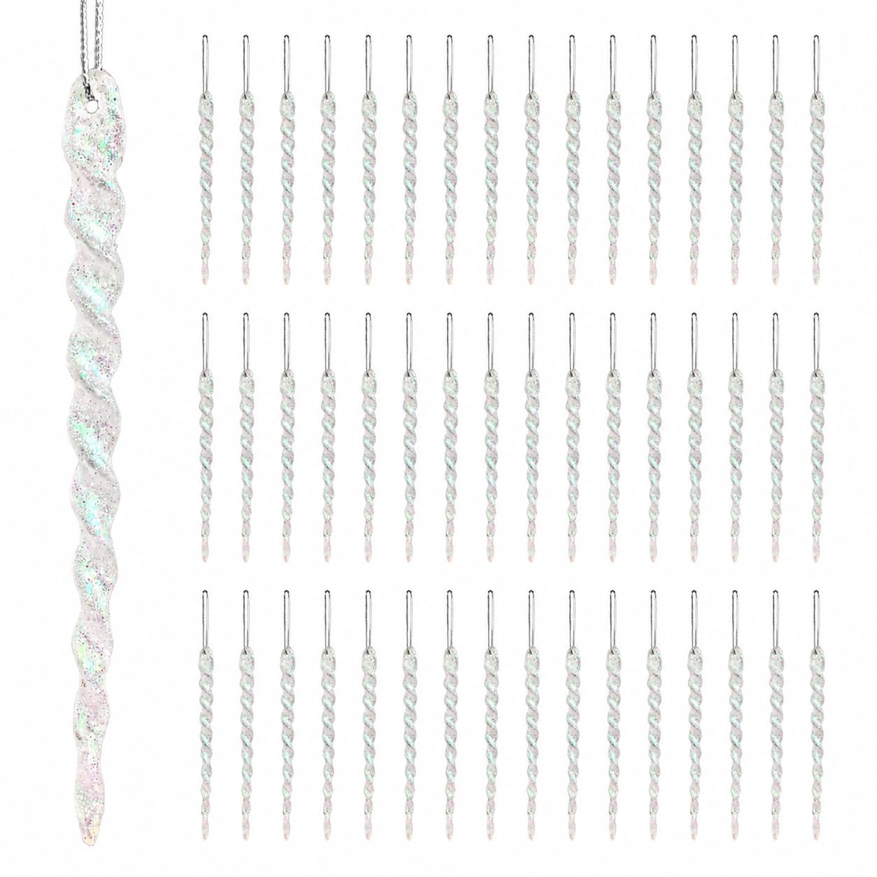 Klares, schillerndes Eiszapfen, bruchsicher, Christbaumschmuck Weihnachtsdekoration, 48 Stück, funkelnd, klar mit Glitzer, 12,7 cm Eiszapfen