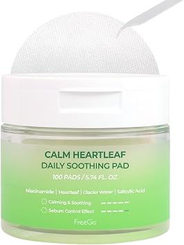 FreeGo Calm Heartleaf Daily Soothing Pad 100 Pads, K-Beauty Korean Skincare Facial Toner Pads for Sensitive or Pimple-Prone Skin, Instant Soothing Skin Repair, Korean Skin Care for Dark Spots