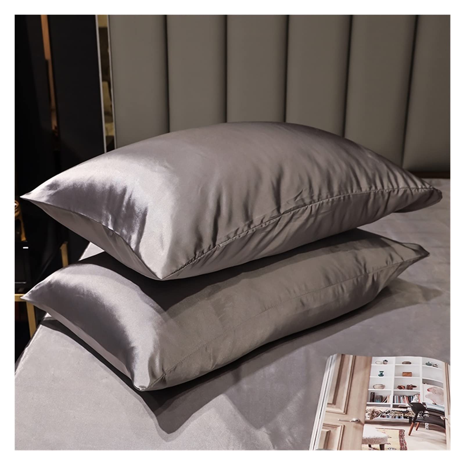 IJszijde hoeslaken plat laken effen kleur ijs zijde satijn beddengoed queensize kingsize luxe laken beddengoed lakens en kussenslopen 85 (kleur: donkerroze, maat: 48 x 74 cm, 2 stuks kussensloop